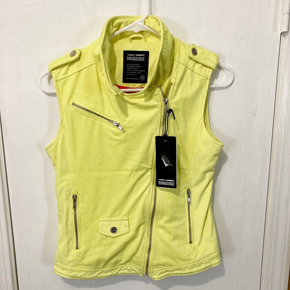 Bomboogie junior ladies (XXS-XS-S) lime yellow faux suede cross-zip vest jacket